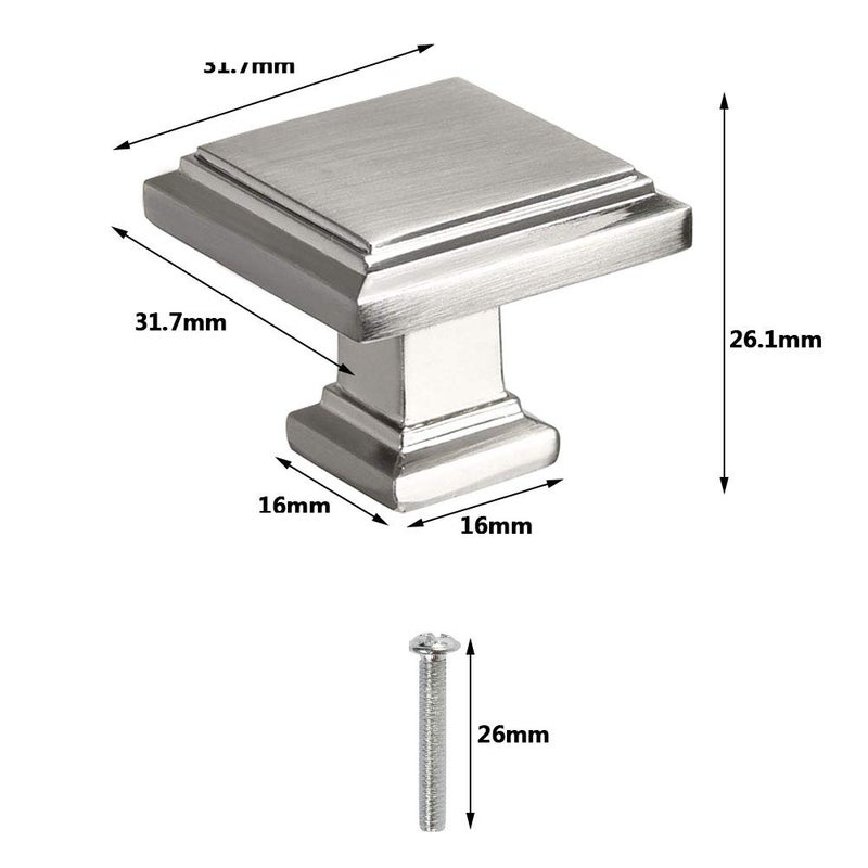 FOCCTS 5 Pack Cabinet Knobs Brushed Nickel, Kitchen Cabinet Hardware Square Knobs, Stainless Steel Cabinet Knobs for Dresser Drawers, 1-1/4 inch - Image 2